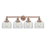 Innovations Lighting Bell 4 Light 34" Wide Vanity Light Antique Copper / Clear