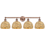 Innovations Lighting Woven Rattan 4 Light 35" Wide Vanity Light Antique Copper / Natural