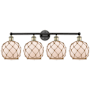 Innovations Lighting Farmhouse Rope 4 Light 35" Wide Vanity Light Black Antique Brass / White Glass with Brown Rope