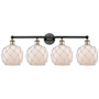 Innovations Lighting Farmhouse Rope 4 Light 35" Wide Vanity Light Black Antique Brass / White Glass with White Rope