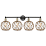 Innovations Lighting Farmhouse Rope 4 Light 35" Wide Vanity Light Black Antique Brass / Clear Glass with Brown Rope
