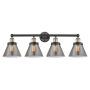 Innovations Lighting Cone 4 Light 34" Wide Vanity Light Black Antique Brass / Plated Smoke