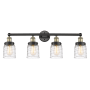 Innovations Lighting Bell 4 Light 34" Wide Vanity Light Black Antique Brass / Clear Deco Swirl