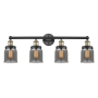 Innovations Lighting Bell 4 Light 34" Wide Vanity Light Black Antique Brass / Plated Smoke