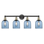 Innovations Lighting Bella 4 Light 33" Wide Vanity Light Black Antique Brass / Princess Blue