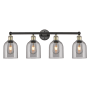 Innovations Lighting Bella 4 Light 33" Wide Vanity Light Black Antique Brass / Light Smoke