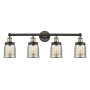 Innovations Lighting Bell 4 Light 34" Wide Vanity Light Black Antique Brass / Silver Plated Mercury