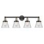 Innovations Lighting Cone 4 Light 34" Wide Vanity Light Black Antique Brass / Clear