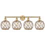 Innovations Lighting Farmhouse Rope 4 Light 35" Wide Vanity Light Brushed Brass / Clear Glass with Brown Rope