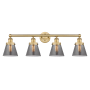 Innovations Lighting Cone 4 Light 34" Wide Vanity Light Brushed Brass / Plated Smoke