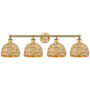 Innovations Lighting Woven Rattan 4 Light 35" Wide Vanity Light Brushed Brass / Natural