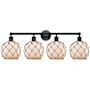 Innovations Lighting Farmhouse Rope 4 Light 35" Wide Vanity Light Matte Black / White Glass with Brown Rope