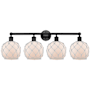 Innovations Lighting Farmhouse Rope 4 Light 35" Wide Vanity Light Matte Black / White Glass with White Rope