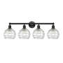 Innovations Lighting Athens 4 Light 35" Wide Vanity Light Matte Black / Clear Deco Swirl