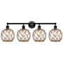 Innovations Lighting Farmhouse Rope 4 Light 35" Wide Vanity Light Matte Black / Clear Glass with Brown Rope