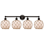 Innovations Lighting Farmhouse Rope 4 Light 35" Wide Vanity Light Oil Rubbed Bronze / White Glass with Brown Rope
