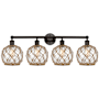 Innovations Lighting Farmhouse Rope 4 Light 35" Wide Vanity Light Oil Rubbed Bronze / Clear Glass with Brown Rope