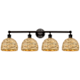 Innovations Lighting Woven Rattan 4 Light 35" Wide Vanity Light Oil Rubbed Bronze / Natural