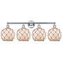 Innovations Lighting Farmhouse Rope 4 Light 35" Wide Vanity Light Polished Chrome / White Glass with Brown Rope