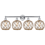 Innovations Lighting Farmhouse Rope 4 Light 35" Wide Vanity Light Polished Chrome / Clear Glass with Brown Rope