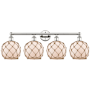 Innovations Lighting Farmhouse Rope 4 Light 35" Wide Vanity Light Polished Nickel / White Glass with Brown Rope