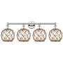 Innovations Lighting Farmhouse Rope 4 Light 35" Wide Vanity Light Polished Nickel / Clear Glass with Brown Rope