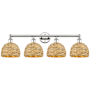 Innovations Lighting Woven Rattan 4 Light 35" Wide Vanity Light Polished Nickel / Natural