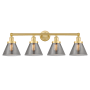 Innovations Lighting Cone 4 Light 34" Wide Vanity Light Satin Gold / Plated Smoke