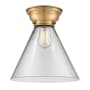 Innovations Lighting Cone 12" Wide Semi-Flush Ceiling Fixture Brushed Brass / Clear