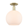 Innovations Lighting Athens 10" Wide Semi-Flush Globe Ceiling Fixture Antique Brass / Matte White
