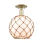 Innovations Lighting Farmhouse Rope 10" Wide Semi-Flush Globe Ceiling Fixture Antique Brass / White Glass with Brown Rope
