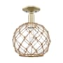 Innovations Lighting Farmhouse Rope 10" Wide Semi-Flush Globe Ceiling Fixture Antique Brass / Clear Glass with Brown Rope