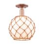 Innovations Lighting Farmhouse Rope 10" Wide Semi-Flush Globe Ceiling Fixture Antique Copper / White Glass with Brown Rope