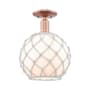 Innovations Lighting Farmhouse Rope 10" Wide Semi-Flush Globe Ceiling Fixture Antique Copper / White Glass with White Rope