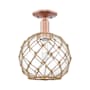 Innovations Lighting Farmhouse Rope 10" Wide Semi-Flush Globe Ceiling Fixture Antique Copper / Clear Glass with Brown Rope