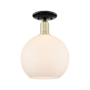 Innovations Lighting Athens 10" Wide Semi-Flush Globe Ceiling Fixture Black Antique Brass / Matte White