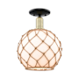 Innovations Lighting Farmhouse Rope 10" Wide Semi-Flush Globe Ceiling Fixture Black Antique Brass / White Glass with Brown Rope