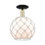 Innovations Lighting Farmhouse Rope 10" Wide Semi-Flush Globe Ceiling Fixture Black Antique Brass / White Glass with White Rope