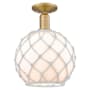 Innovations Lighting Farmhouse Rope 10" Wide Semi-Flush Globe Ceiling Fixture Brushed Brass / White Glass with White Rope