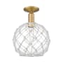 Innovations Lighting Farmhouse Rope 10" Wide Semi-Flush Globe Ceiling Fixture Brushed Brass / Clear Glass with White Rope