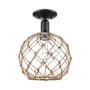 Innovations Lighting Farmhouse Rope 10" Wide Semi-Flush Globe Ceiling Fixture Matte Black / Clear Glass with Brown Rope
