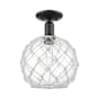 Innovations Lighting Farmhouse Rope 10" Wide Semi-Flush Globe Ceiling Fixture Matte Black / Clear Glass with White Rope