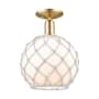 Innovations Lighting Farmhouse Rope 10" Wide Semi-Flush Globe Ceiling Fixture Champagne Bronze / White Glass with White Rope