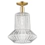 Innovations Lighting Springwater 12" Wide Semi-Flush Ceiling Fixture Champagne Bronze / Clear Fluted