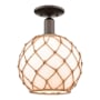 Innovations Lighting Farmhouse Rope 10" Wide Semi-Flush Globe Ceiling Fixture Oil Rubbed Bronze / White Glass with Brown Rope