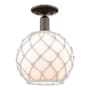 Innovations Lighting Farmhouse Rope 10" Wide Semi-Flush Globe Ceiling Fixture Oil Rubbed Bronze / White Glass with White Rope