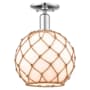 Innovations Lighting Farmhouse Rope 10" Wide Semi-Flush Globe Ceiling Fixture Polished Chrome / White Glass with Brown Rope