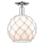 Innovations Lighting Farmhouse Rope 10" Wide Semi-Flush Globe Ceiling Fixture Polished Chrome / White Glass with White Rope