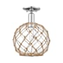 Innovations Lighting Farmhouse Rope 10" Wide Semi-Flush Globe Ceiling Fixture Polished Chrome / Clear Glass with Brown Rope