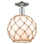 Innovations Lighting Farmhouse Rope 10" Wide Semi-Flush Globe Ceiling Fixture Polished Nickel / White Glass with Brown Rope